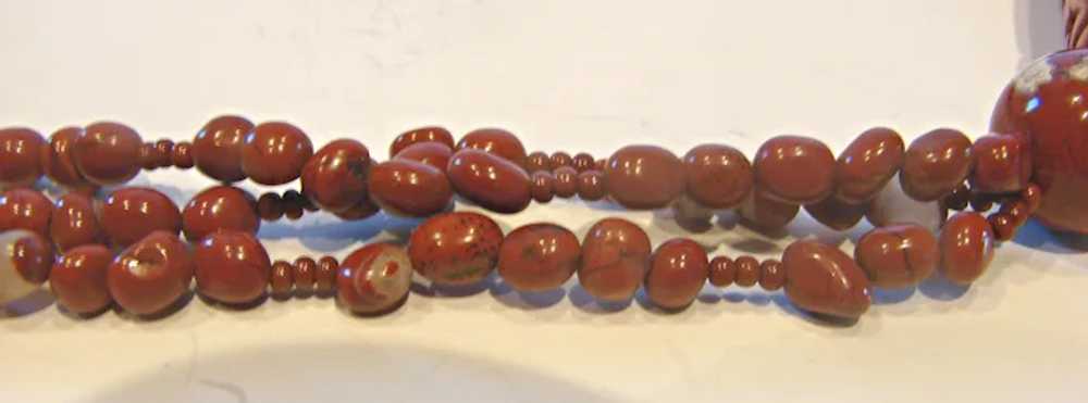 Necklace 29 ½” Long Carved Cinnabar w 3-Strand Ru… - image 2