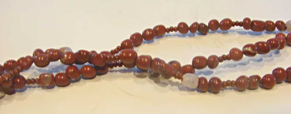 Necklace 29 ½” Long Carved Cinnabar w 3-Strand Ru… - image 9