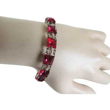 Red glass Bracelet Sterling Art Deco c1930’s - image 1