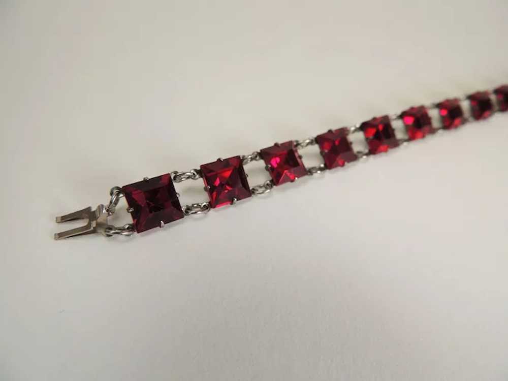 Red glass Bracelet Sterling Art Deco c1930’s - image 3