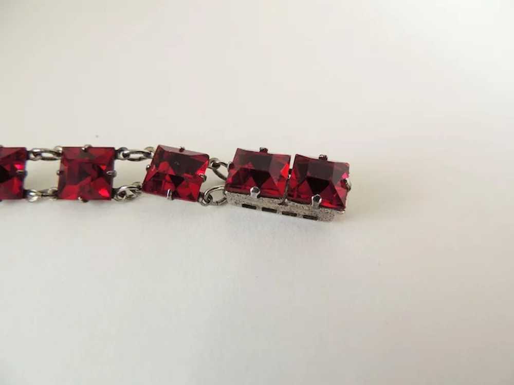 Red glass Bracelet Sterling Art Deco c1930’s - image 4