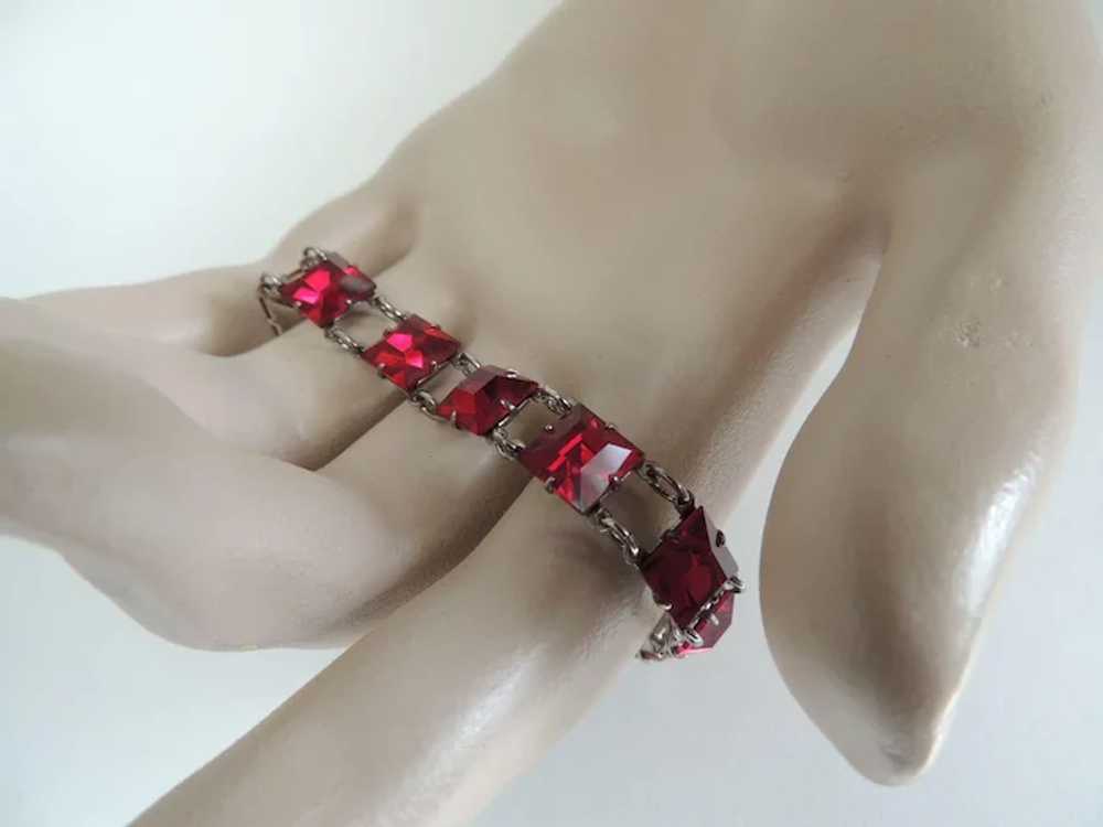 Red glass Bracelet Sterling Art Deco c1930’s - image 5