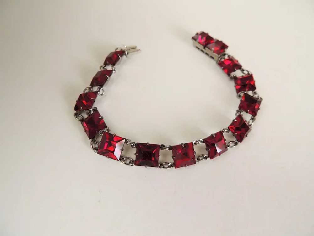 Red glass Bracelet Sterling Art Deco c1930’s - image 6