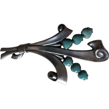 Persian Turquoise Sterling Large Vintage Brooch