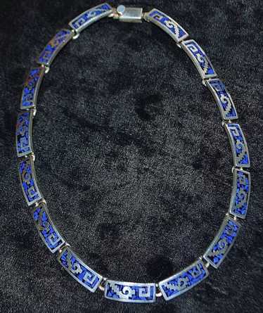 Heavy  Mexican Sterling Inlaid Stone Necklace - 1… - image 1