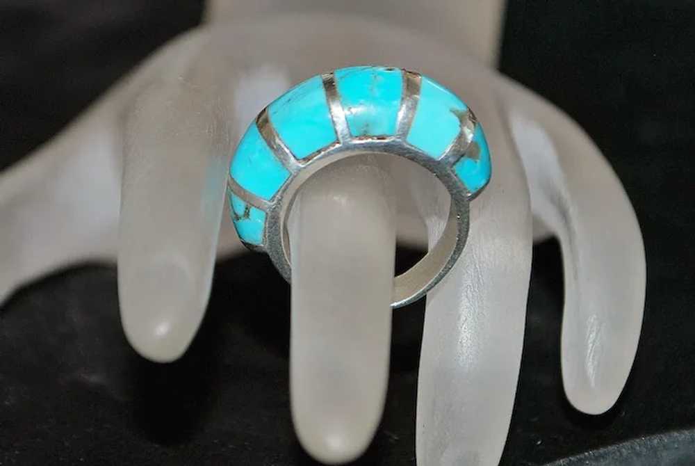 Sterling Silver Turquoise Dome Ring - 1980's - image 2