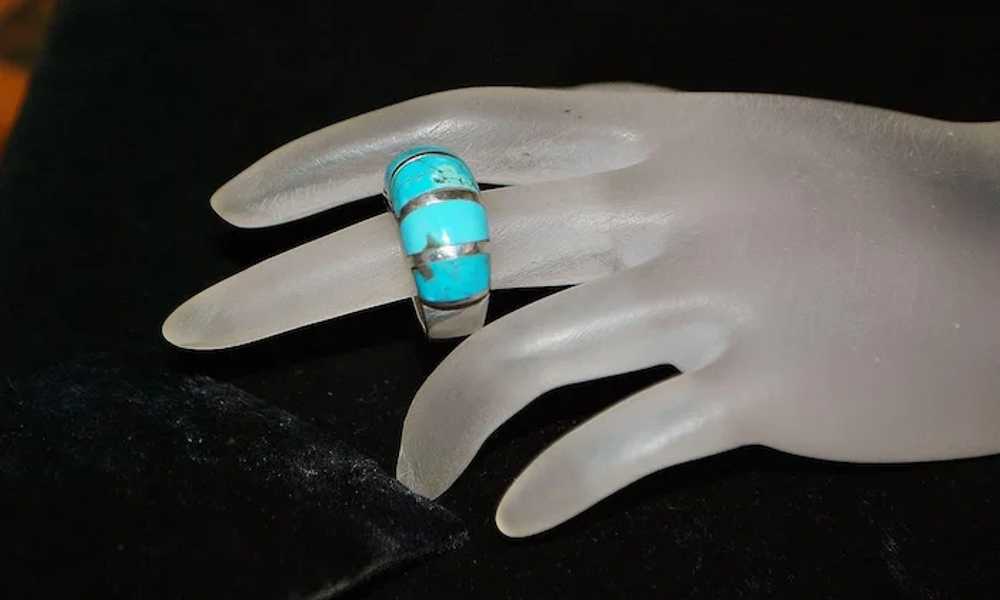 Sterling Silver Turquoise Dome Ring - 1980's - image 4