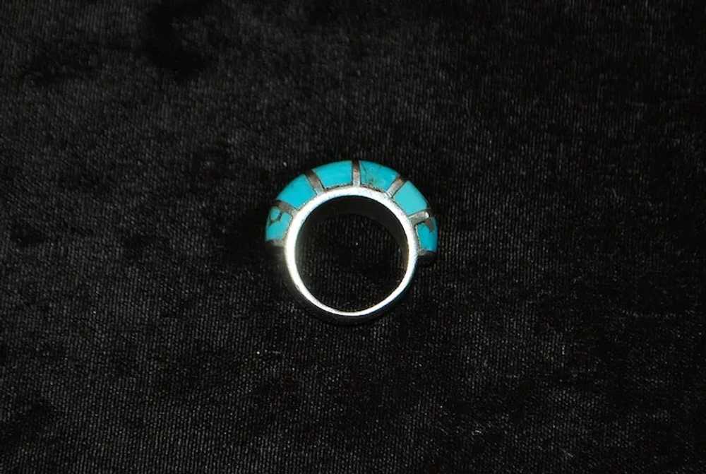 Sterling Silver Turquoise Dome Ring - 1980's - image 5