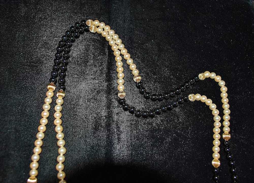 14K Gold, Cultured Pearl and Black Onyx Necklace - image 2