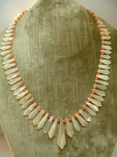 Antique Victorian coral & mother of pearl necklace