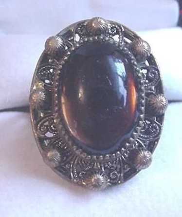 Vintage Czech Topaz Glass Brass Ring