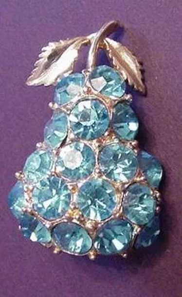 Vintage Blue Rhinestone Fruit Pear Pin