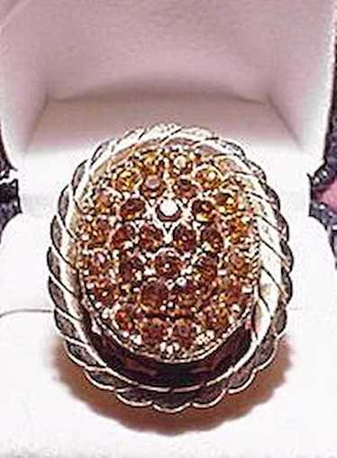 Large Ring  Amber Rhinestones