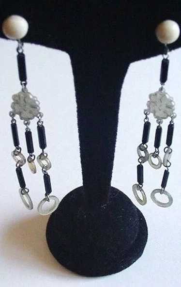 Art Deco Celluloid and Black Glass  Earrings