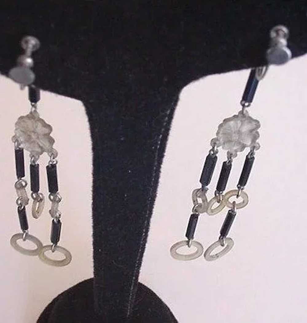 Art Deco Celluloid and Black Glass  Earrings - image 5