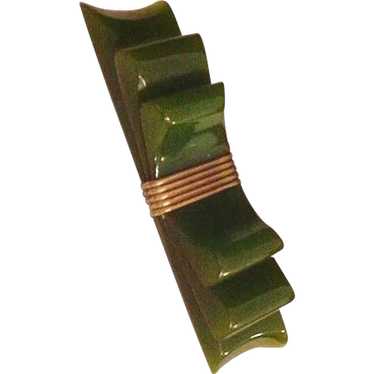 Olive Green Bakelite Bow Pin