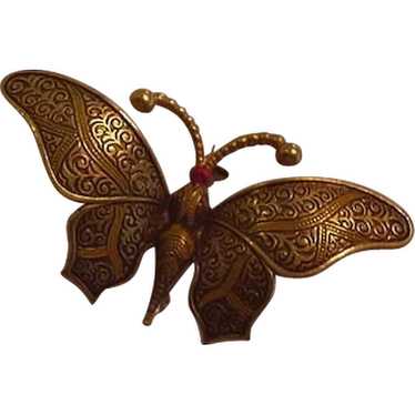Large Damascene Butterfly Pin Vintage Spain
