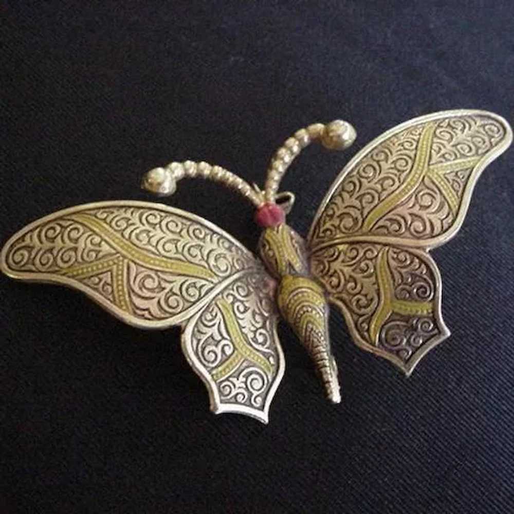 Large Damascene Butterfly Pin Vintage Spain - image 2