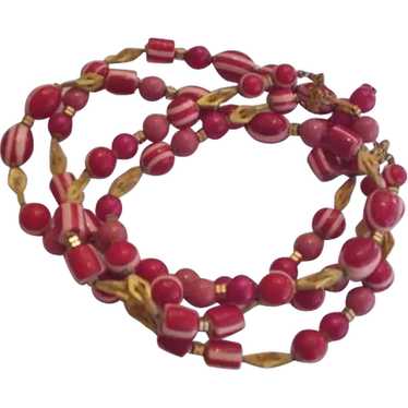 Cherry Red Laminated Lucite Beads Necklace