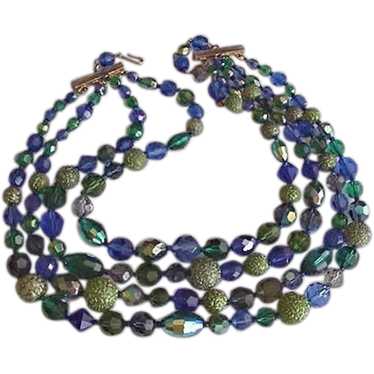 Hattie Carnegie  Blue Green Crystal Necklace