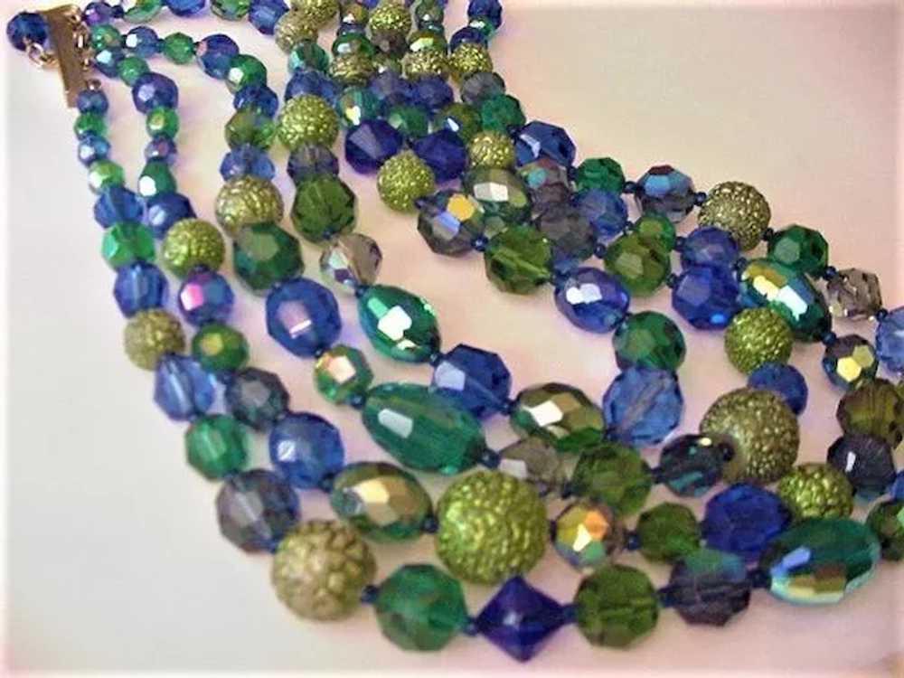 Hattie Carnegie  Blue Green Crystal Necklace - image 2