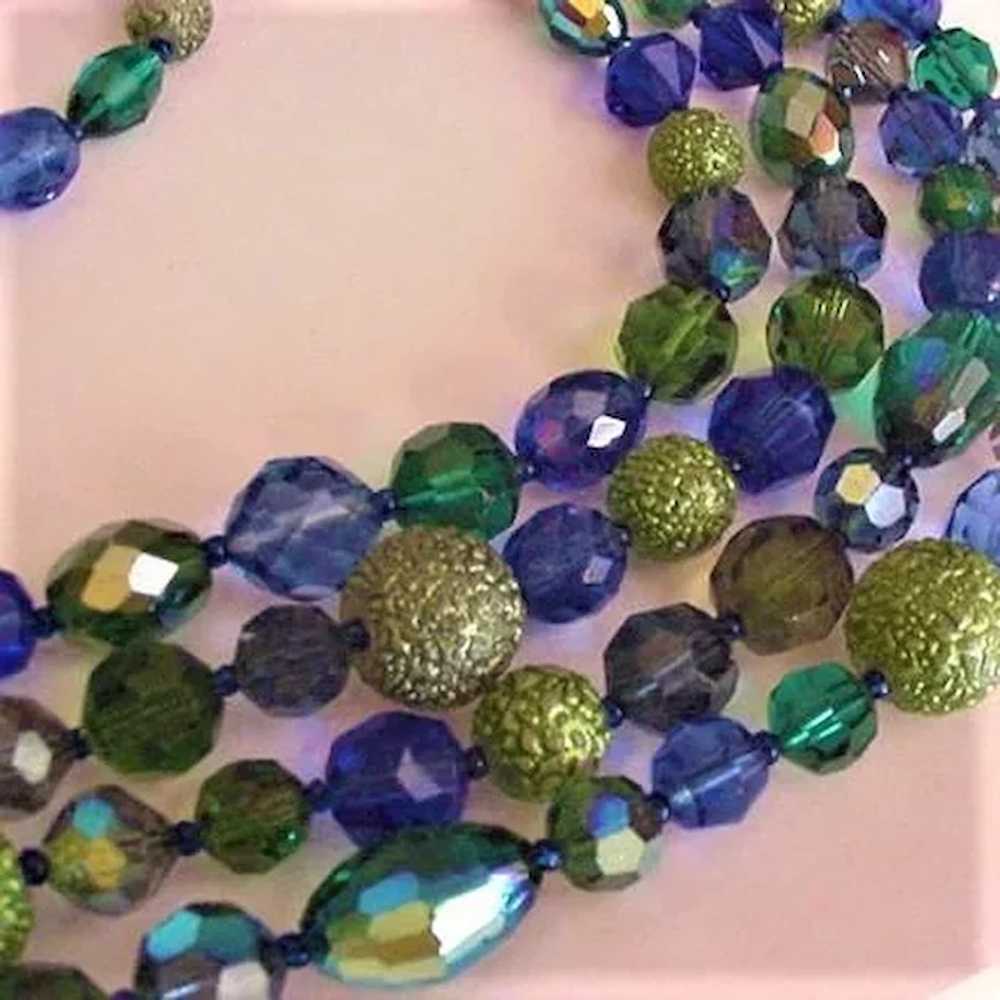 Hattie Carnegie  Blue Green Crystal Necklace - image 3