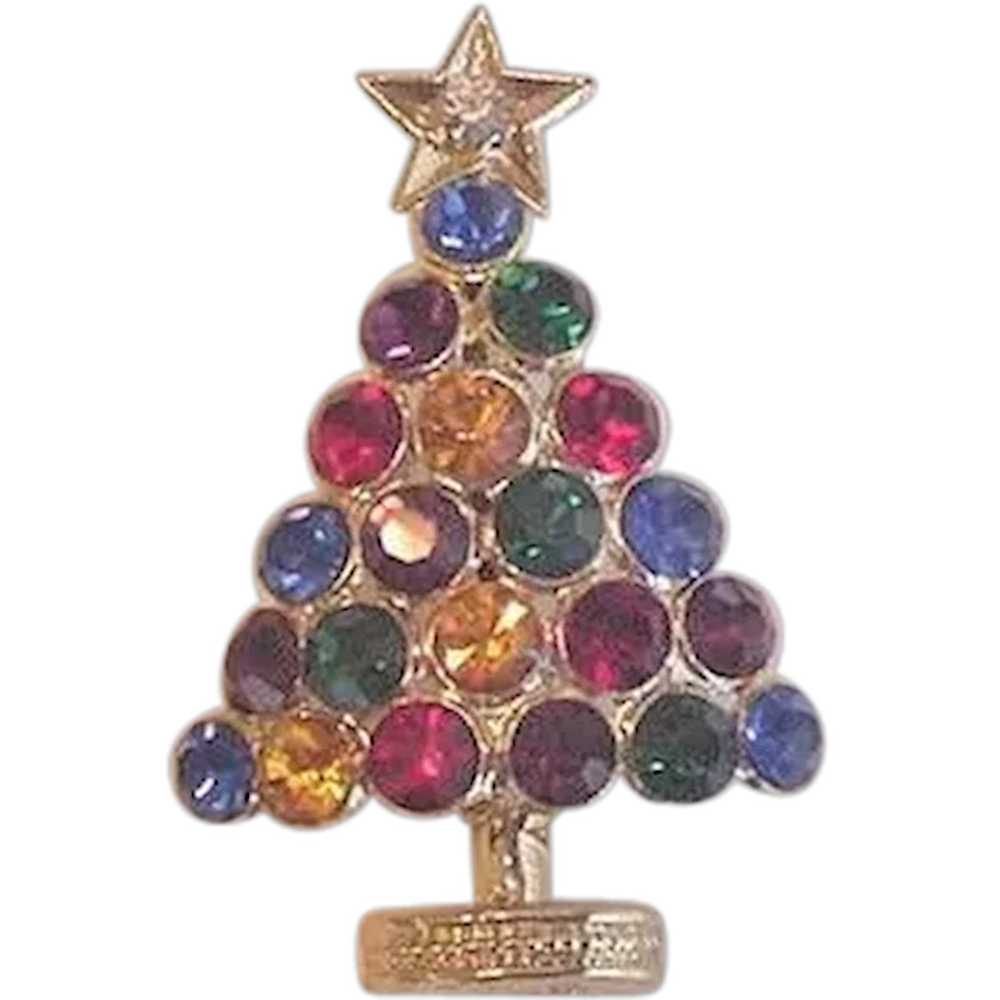 Rhinestone Christmas Tree Pin - image 1