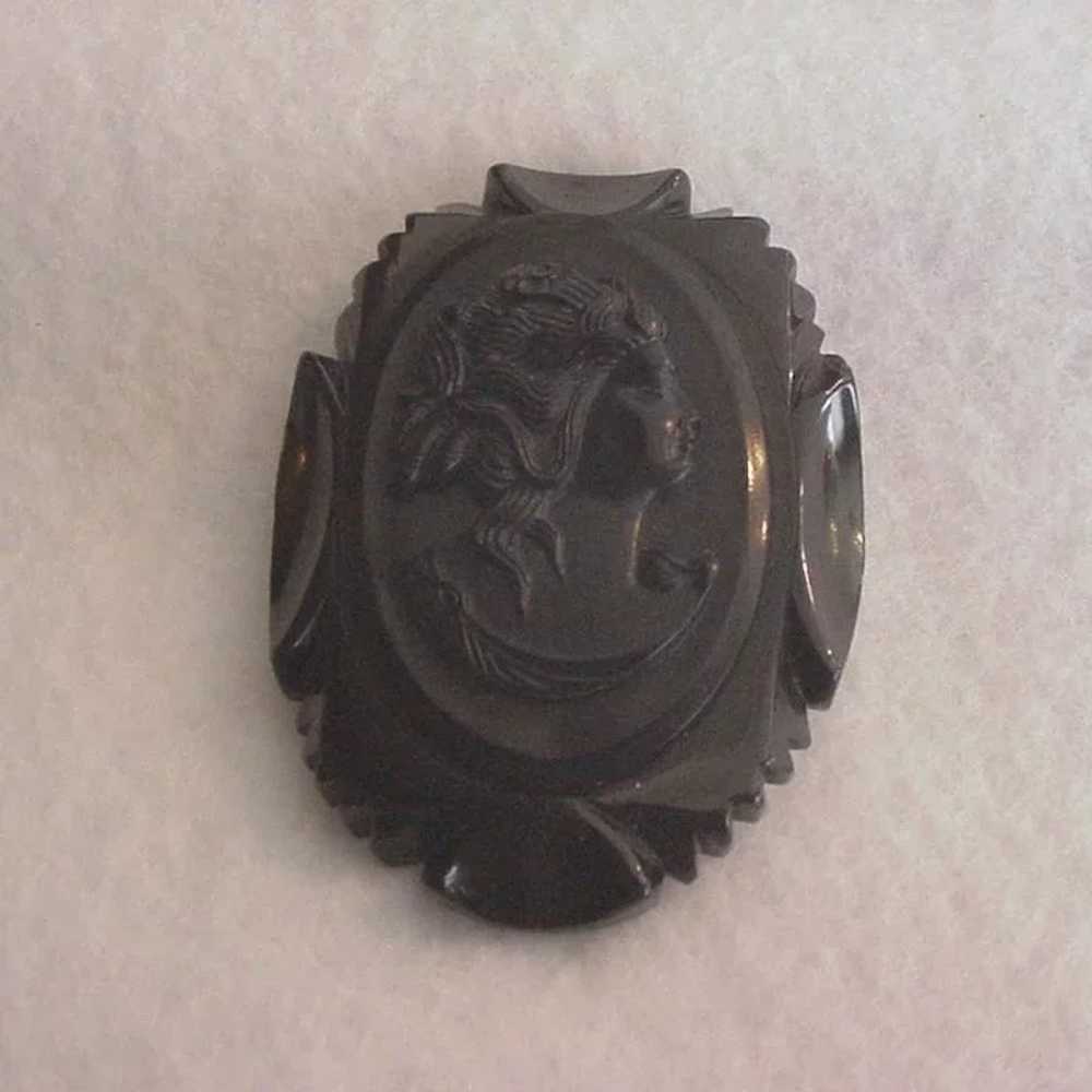 Carved Bakelite Cameo Pin - image 3