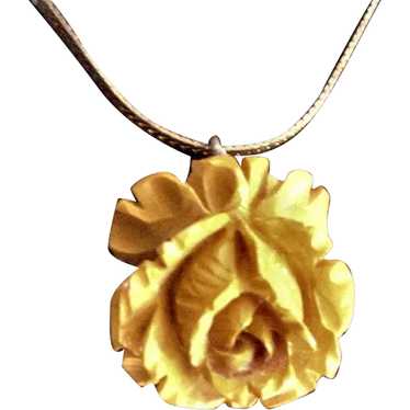 Deeply Carved Carmel Bakelite Rose Necklace