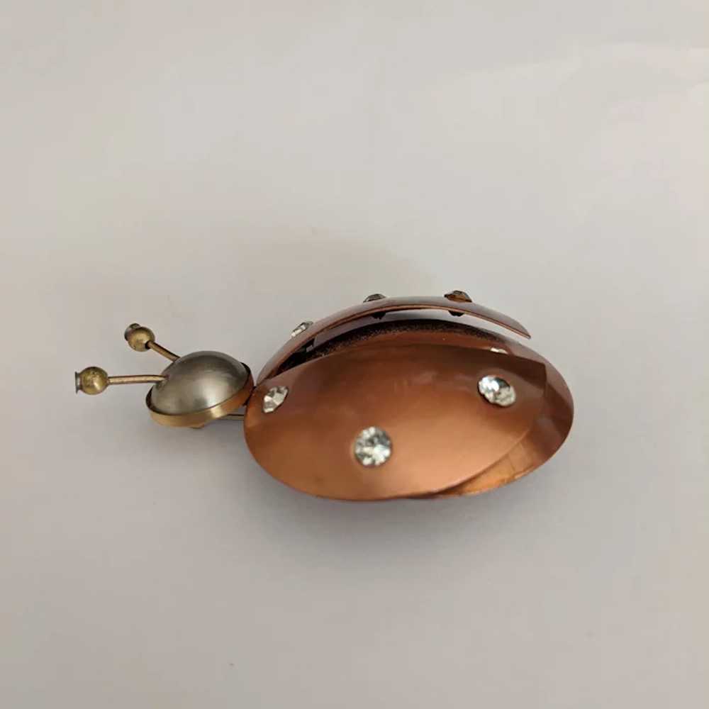 Big Copper and Rhinestone Lady Bug Pin - image 2