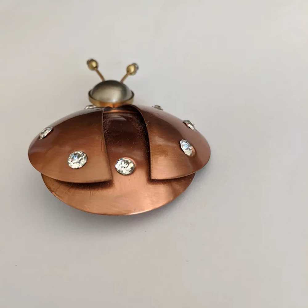 Big Copper and Rhinestone Lady Bug Pin - image 3