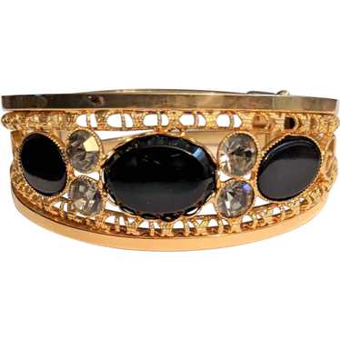 Gold Filigree Black Glass Rhinestone Bracelet
