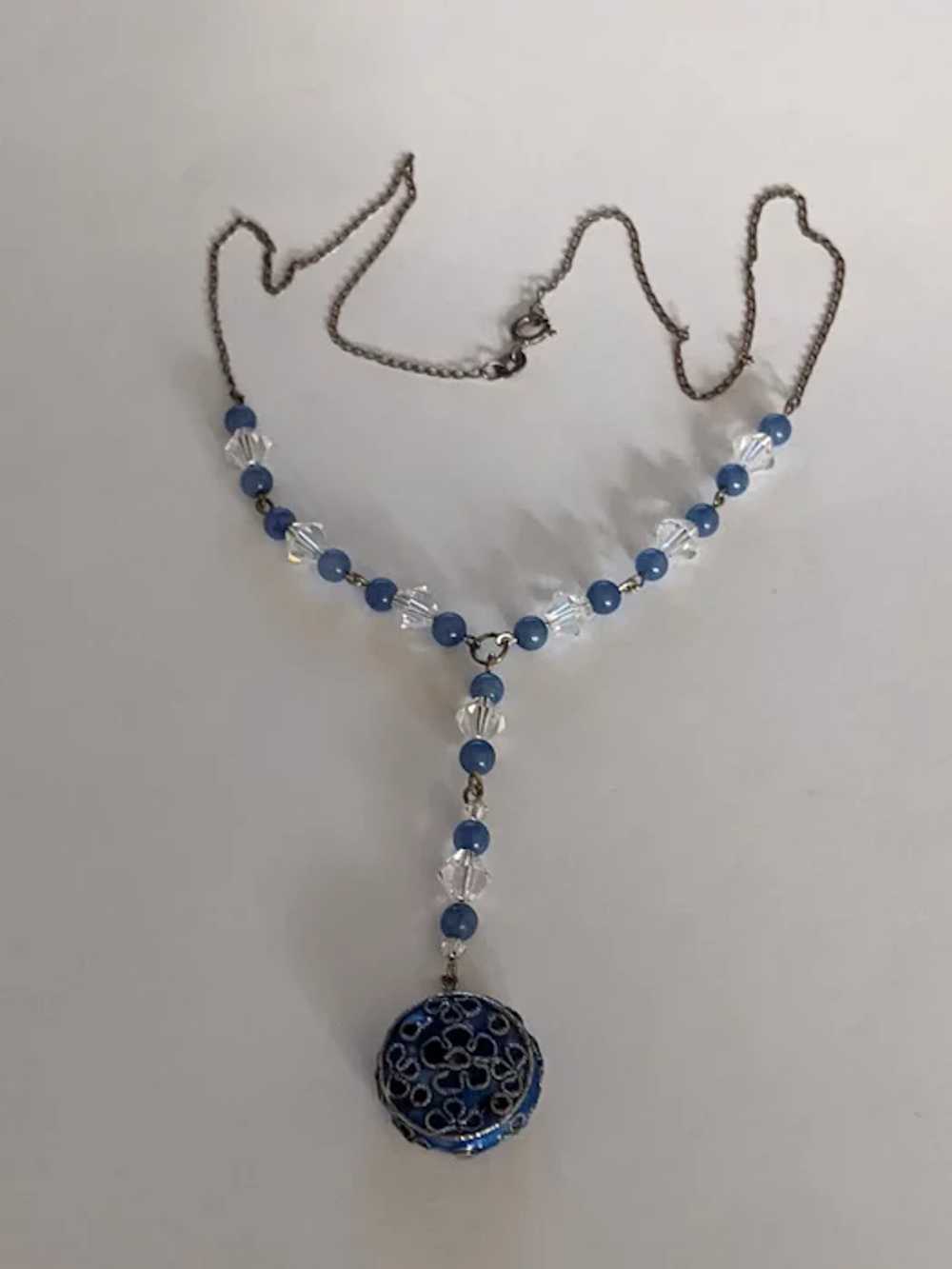 Sterling Blue Glass, Enameled Necklace - image 2