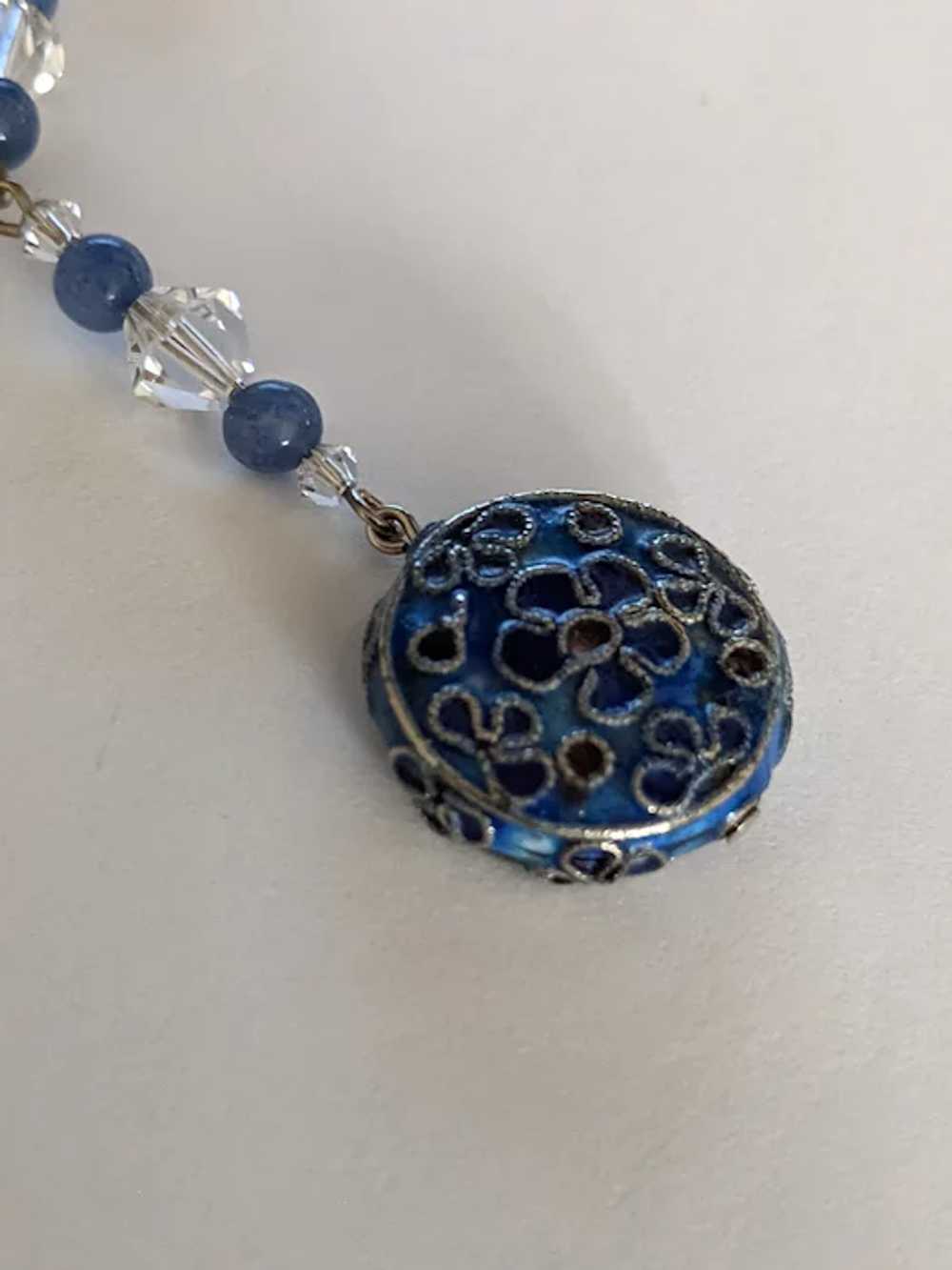 Sterling Blue Glass, Enameled Necklace - image 4