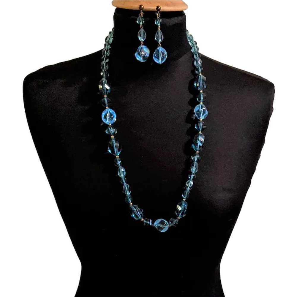 Azure Ocean Blue Lucite Necklace and Earrings - image 1