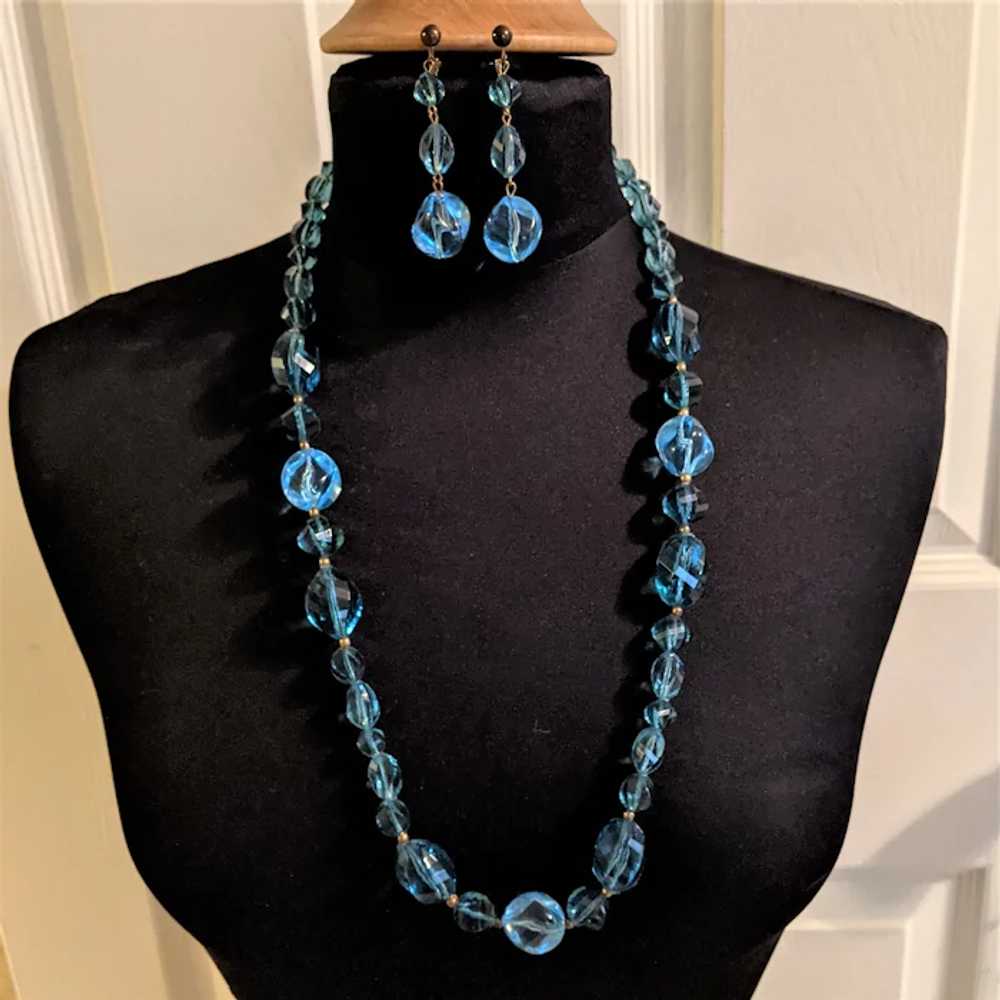 Azure Ocean Blue Lucite Necklace and Earrings - image 2