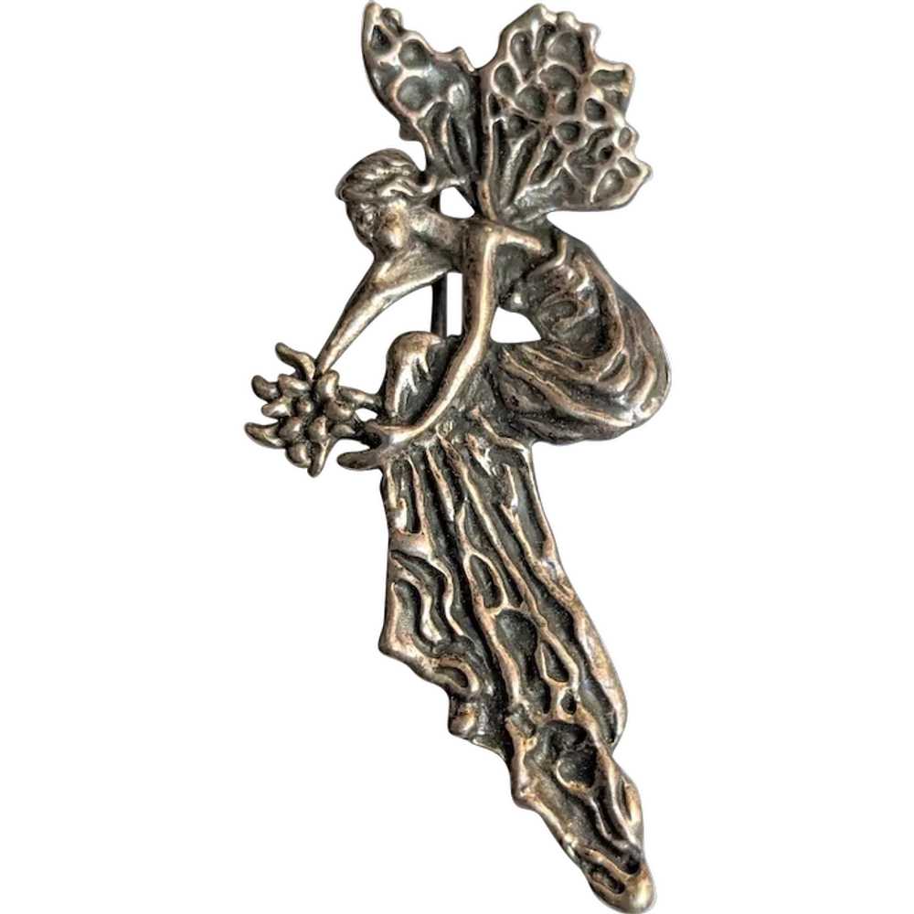 Vintage Sterling Silver Fairy Pin Pendant - image 1