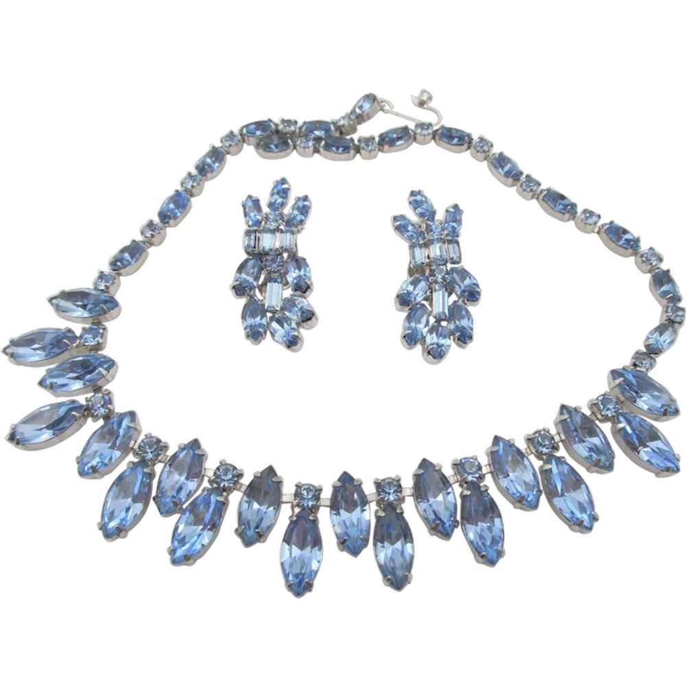 Gorgeous Signed Kramer Ice Blue Rhinestone Neckla… - image 1