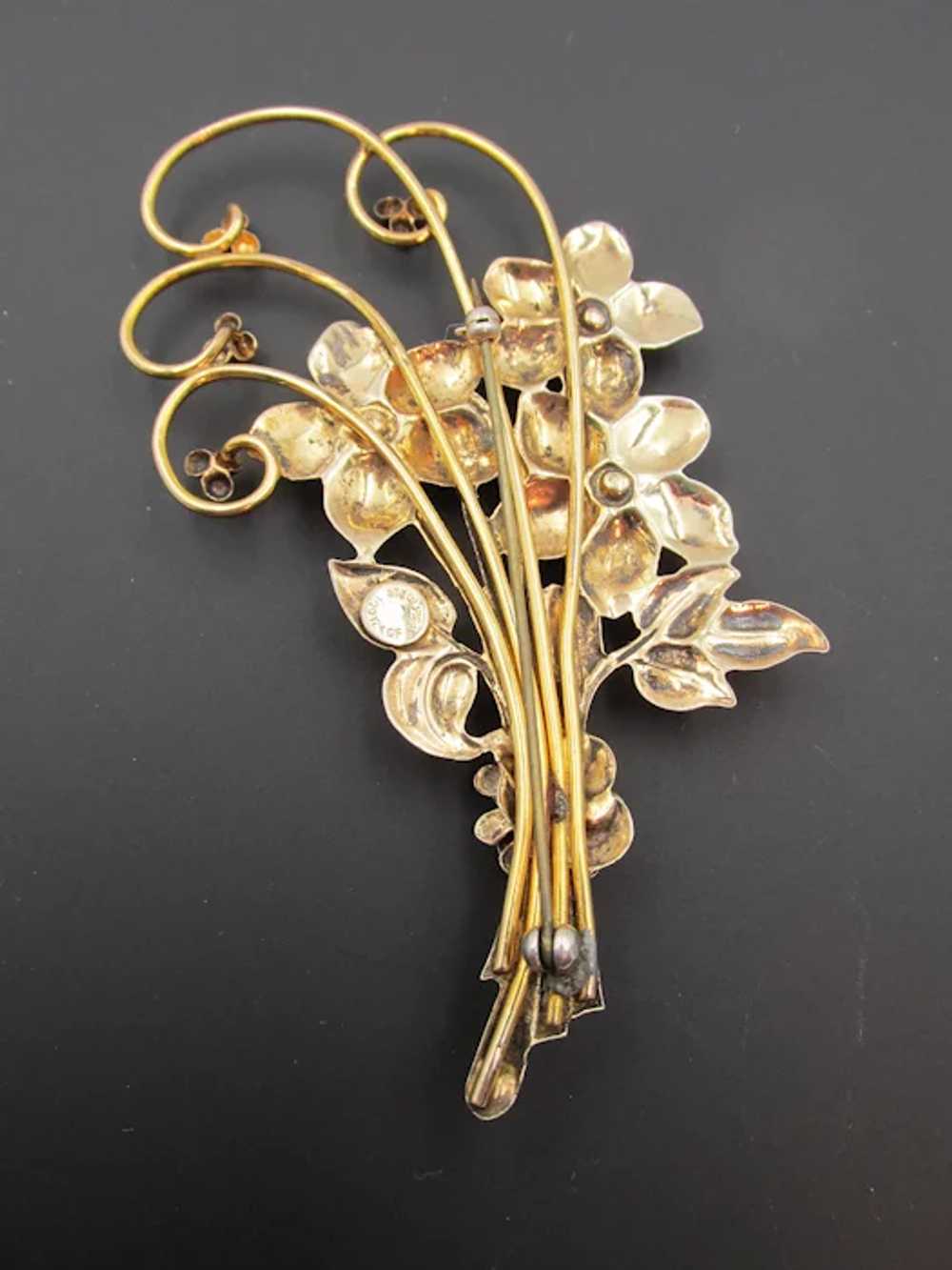 1940s Gold Over Sterling Floral Spray Four Inch B… - image 3