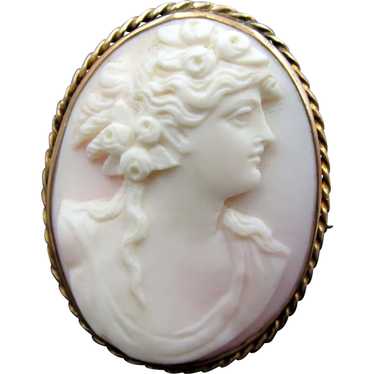 Antique 18k Gold Shell Cameo Portrait Brooch/Pend… - image 1