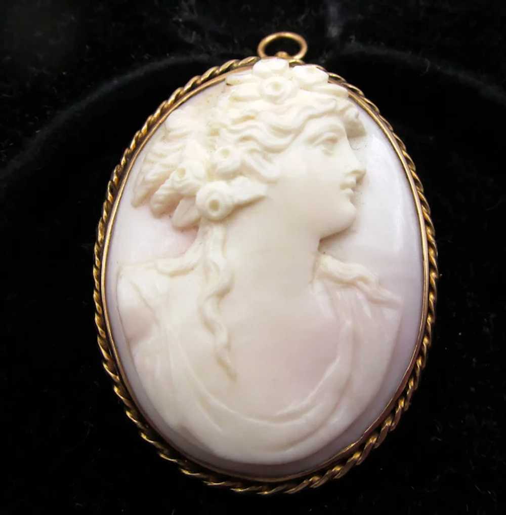 Antique 18k Gold Shell Cameo Portrait Brooch/Pend… - image 2