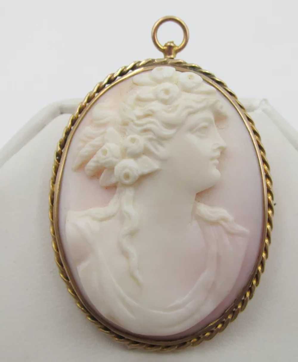 Antique 18k Gold Shell Cameo Portrait Brooch/Pend… - image 3