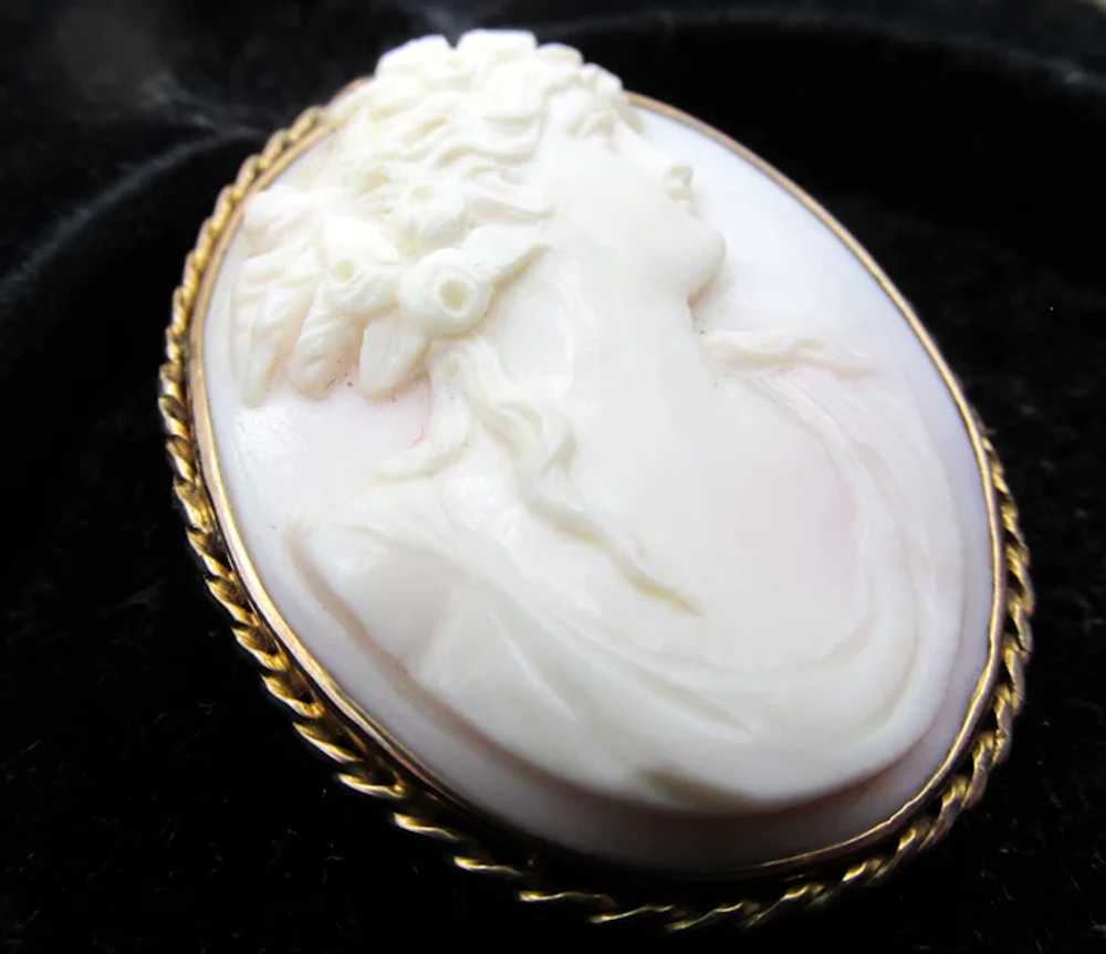 Antique 18k Gold Shell Cameo Portrait Brooch/Pend… - image 4