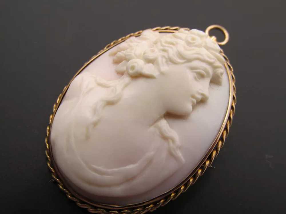 Antique 18k Gold Shell Cameo Portrait Brooch/Pend… - image 7