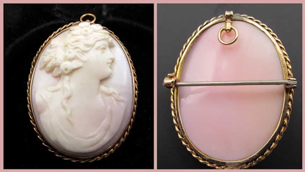 Antique 18k Gold Shell Cameo Portrait Brooch/Pend… - image 8