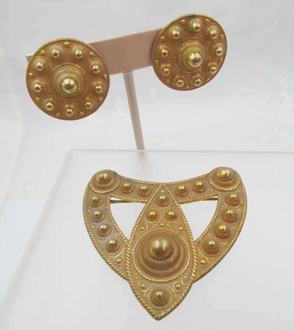 Signed Miriam Haskell Etruscan Revival Brooch and… - image 2