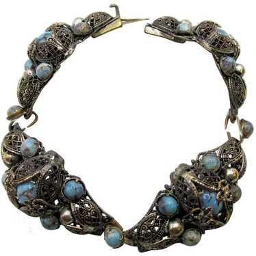 Czech Turquoise Glass Filigree Bracelet