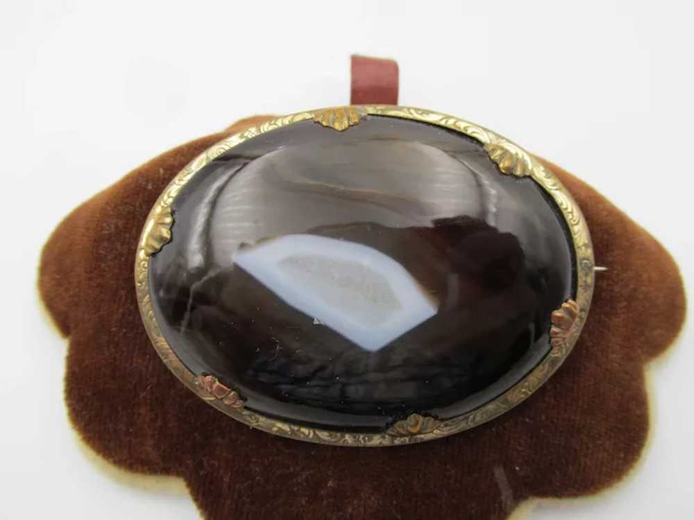 Victorian English Agate Gold Plated Brooch 1880s - image 2