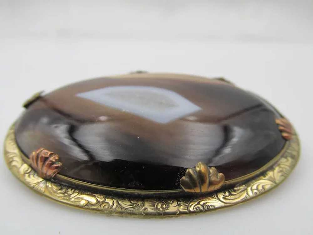 Victorian English Agate Gold Plated Brooch 1880s - image 3