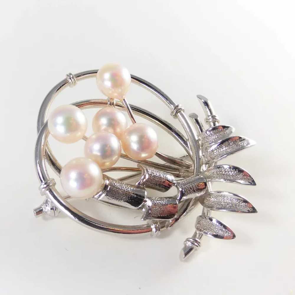 Sterling & Akoya Cultured Pearl Vintage Pin Brooch - image 2